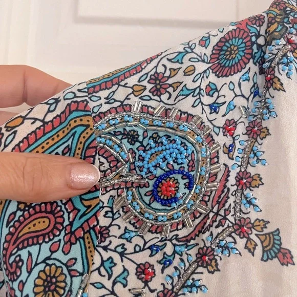 NWOT Rococo Sand Paisley Carpet Tunic Dress 100% Silk with Beaded Detail Size XS - Picture 8 of 12